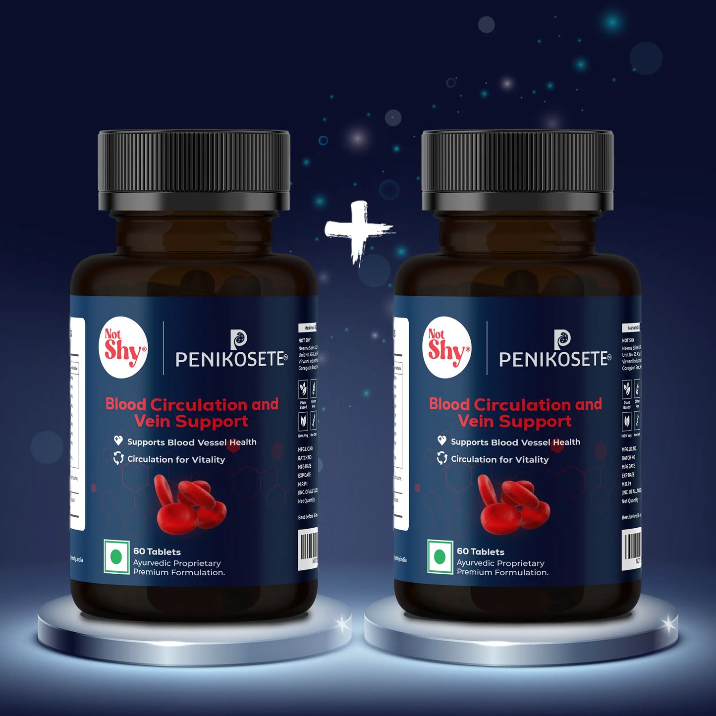 PENIKOSETE®️ Ayurvedic Tablets of Ashwagandha, Punarnava, Turmeric & Triphala | Reduce Varicose Veins & Boost Circulation | Reduce Leg, Ankle & Feet Swelling, Support Heart & Rectal Health | 60 Easy-to-Swallow Tablets