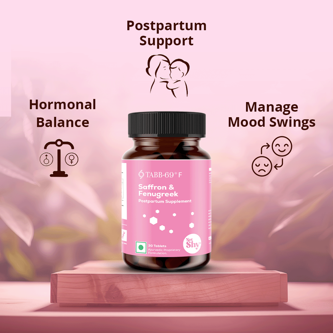 TABB-69®️ F Saffron & Fenugreek Postpartum Supplement Bottle – Supports Hormonal Balance, Mood Management, and Postnatal Wellness