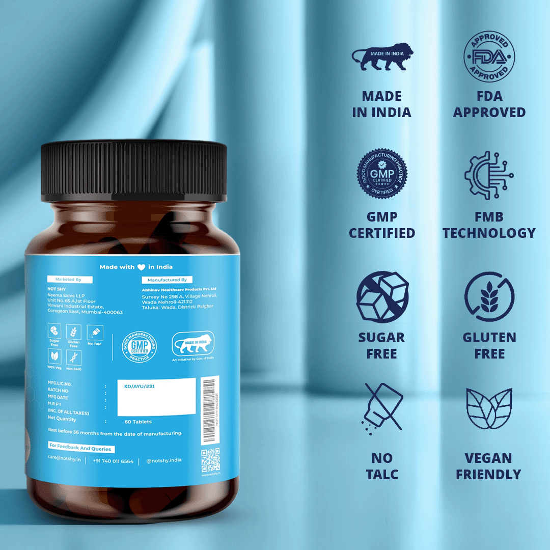 TABB-69 Men’s Supplement Back Label – Made in India, FDA Approved, GMP Certified, FMB Technology, Sugar-Free, Gluten-Free, No Talc, Vegan Friendly