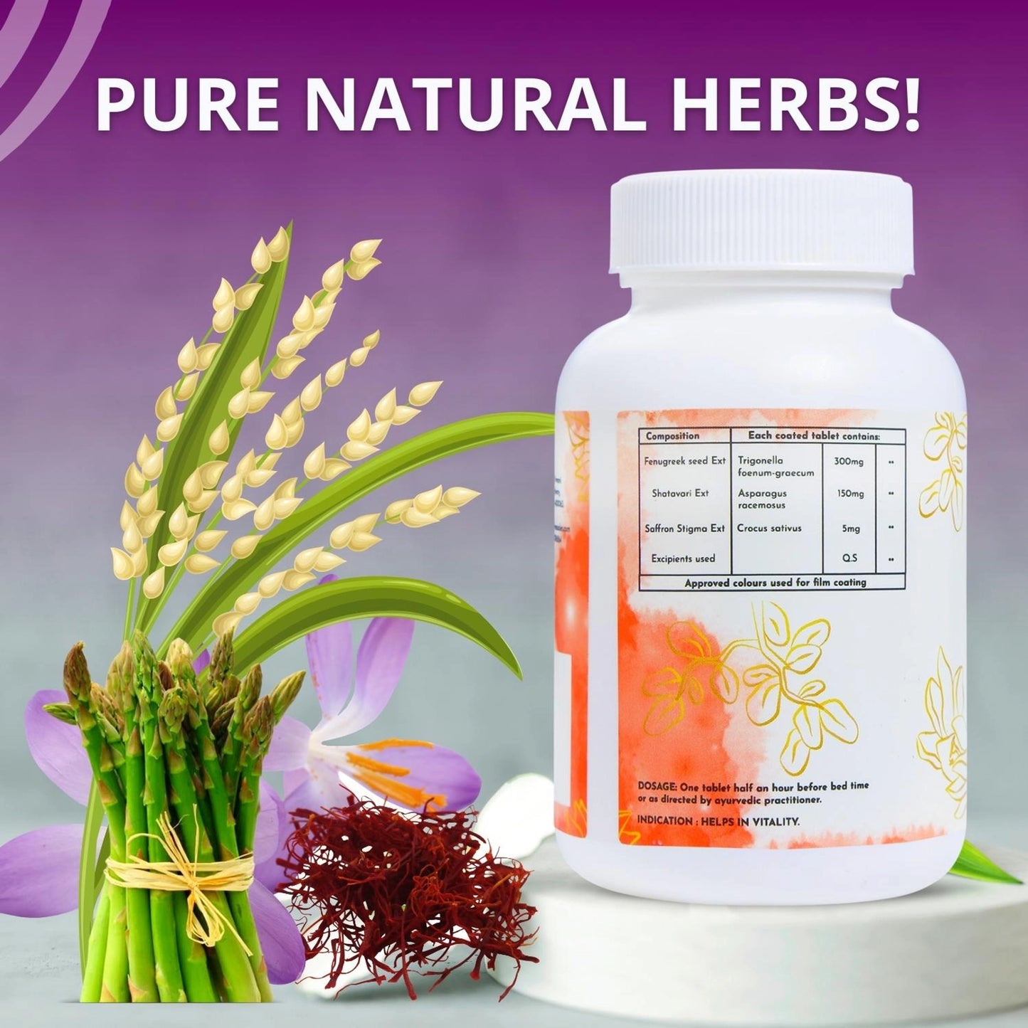 TABB-69 F Vitality Supplement for Women | Plant Based Formulation | Pure Saffron, Shatavari & Fenugreek Extracts |