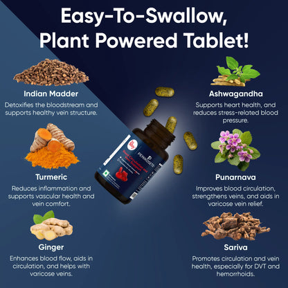 PENIKOSETE®️ Ayurvedic Tablets of Ashwagandha, Punarnava, Turmeric & Triphala | Reduce Varicose Veins & Boost Circulation | Reduce Leg, Ankle & Feet Swelling, Support Heart & Rectal Health | 60 Easy-to-Swallow Tablets
