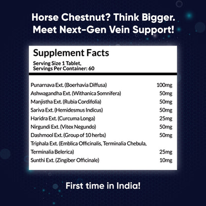 PENIKOSETE®️ Ayurvedic Advanced Vein Care Kit to Reduce Varicose Veins & Boost Circulation with 60 Easy-to-Swallow Ayurvedic Tablets of Ashwagandha, Punarnava, Turmeric & Triphala