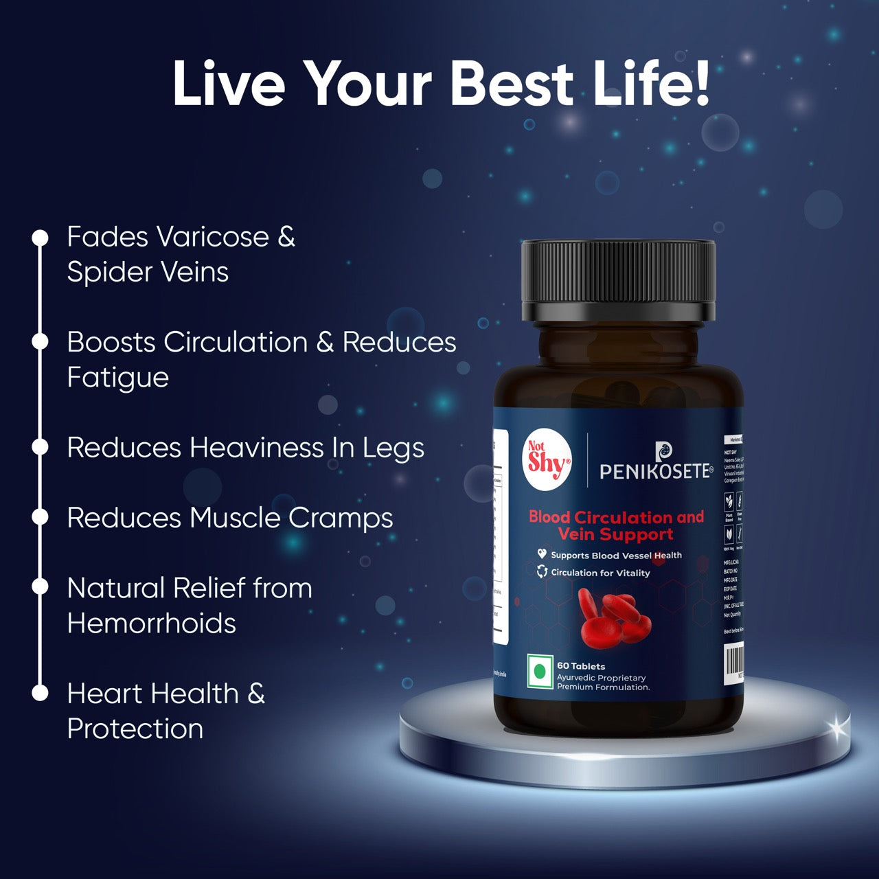 PENIKOSETE®️ Ayurvedic Advanced Vein Care Kit to Reduce Varicose Veins & Boost Circulation with 60 Easy-to-Swallow Ayurvedic Tablets of Ashwagandha, Punarnava, Turmeric & Triphala