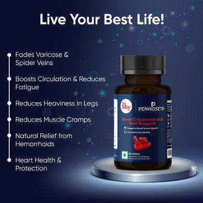 PENIKOSETE®️ Ayurvedic Advanced Vein Care Kit to Reduce Varicose Veins & Boost Circulation with 60 Easy-to-Swallow Ayurvedic Tablets of Ashwagandha, Punarnava, Turmeric & Triphala