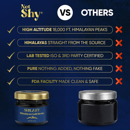Not Shy Shilajit Himalayan Gold Resin – Premium Ayurvedic Shilajit with Fulvic Acid & 85+ Minerals, High-Altitude Himalayan Source, Daily Wellness Adaptogen Supplement for Men & Women - 20g