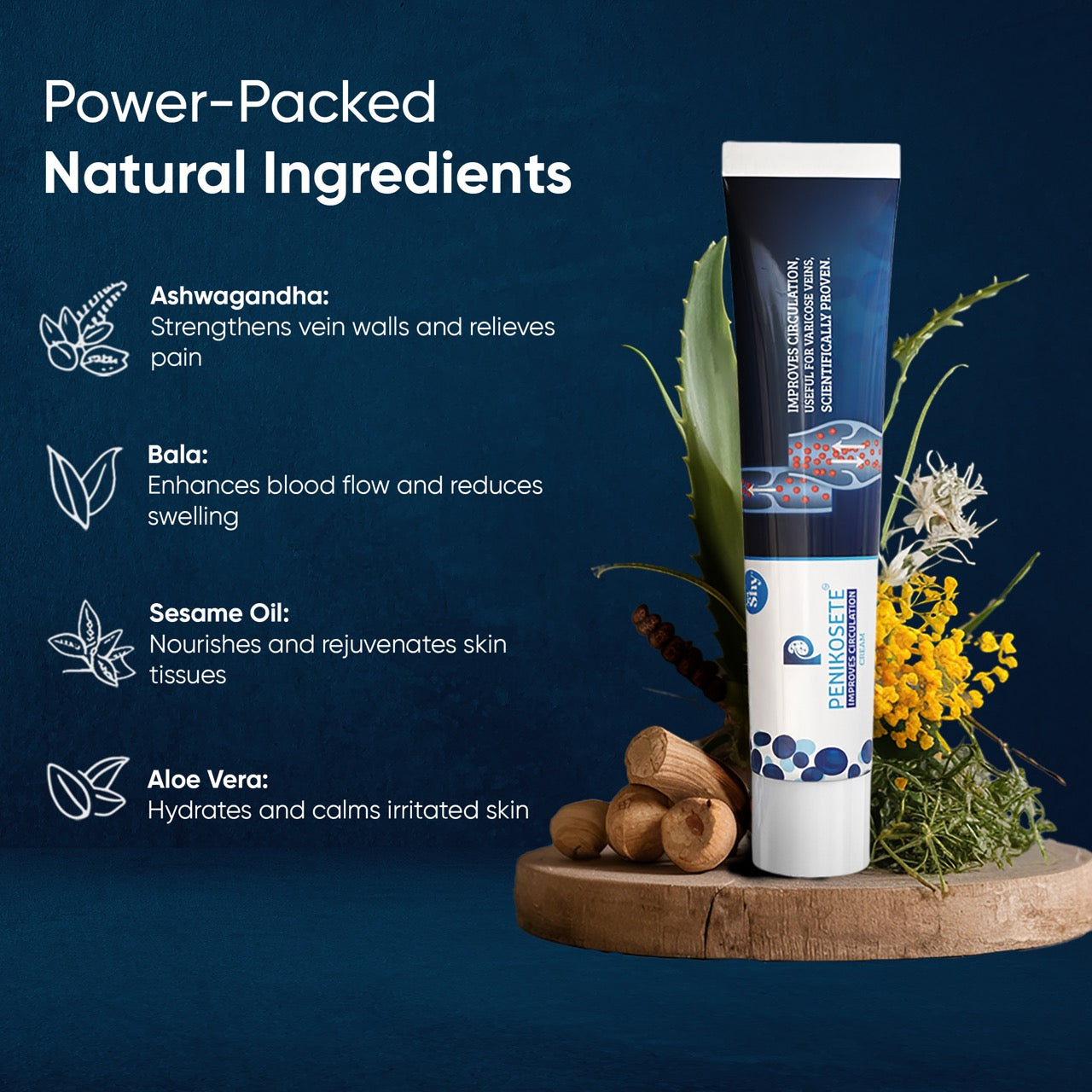 PENIKOSETE®️ Ayurvedic Advanced Vein Care Kit to Reduce Varicose Veins & Boost Circulation with 60 Easy-to-Swallow Ayurvedic Tablets of Ashwagandha, Punarnava, Turmeric & Triphala