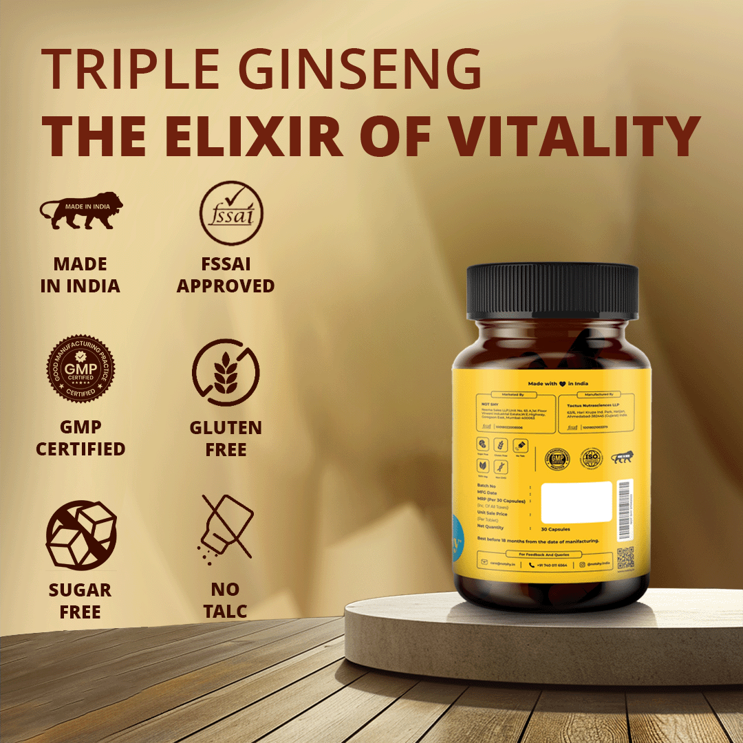 NOTSHY Triple Ginseng capsules formulation is a unique blend of Korean, American, Siberian Ginseng. 1 Bottle of 30 Veg Capsules