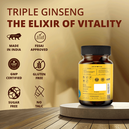 NOTSHY Triple Ginseng capsules formulation is a unique blend of Korean, American, Siberian Ginseng. 1 Bottle of 30 Veg Capsules