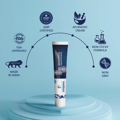 PENIKOSETE Ayurvedic cream highlighting GMP certification, FDA approval, non-GMO, and non-sticky formula