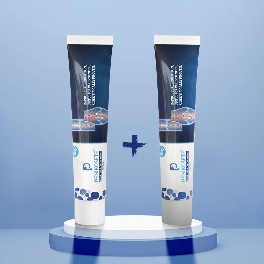 Two tubes of PENIKOSETE Ayurvedic cream displayed together as a combo offer for varicose vein care